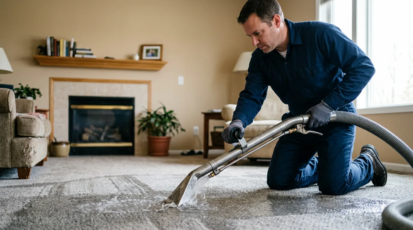 Water damage restoration technician working near Macomb, MO